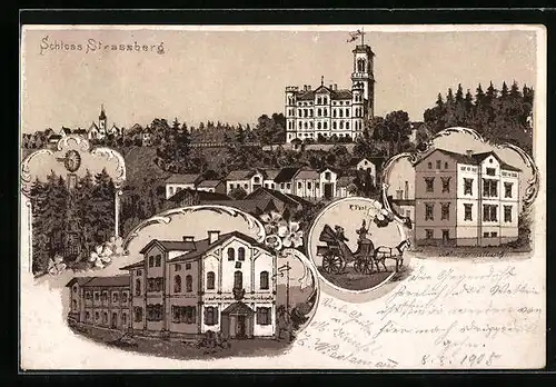 Lithographie Strassberg, Schlossverwaltung, Post