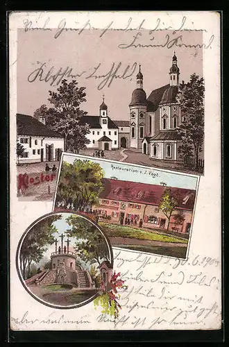 Lithographie Kloster Lechfeld, Kloster, Restauration Vogt