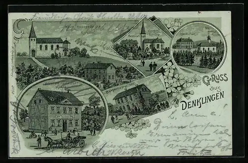 Mondschein-Lithographie Denklingen, Neue evangelische Kirche, Bürgermeister-Amt