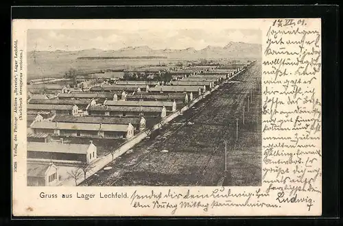 AK Lager Lechfeld, Ansicht des Truppenübungsplatz mit Baracken