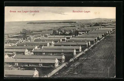 AK Lager Lechfeld, Ansicht des Truppenübungsplatz mit Barackenlager