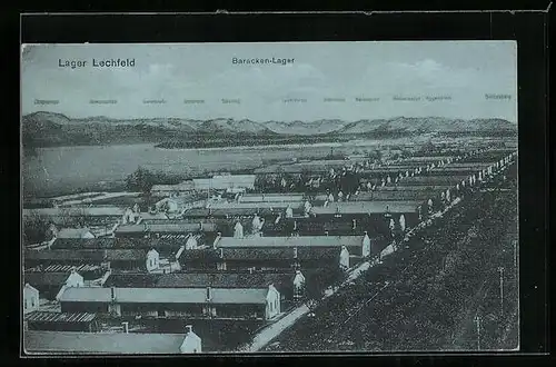 AK Lager Lechfeld, Ansicht des Truppenübungsplatz mit Baracken, Alpenpanorama