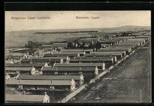 AK Lager Lechfeld, Ansicht des Truppenübungsplatz mit Baracken