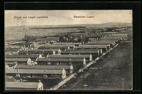 AK Lager Lechfeld, Ansicht des Truppenübungsplatz mit Baracken aus der Vogelschau