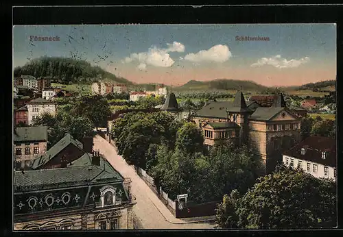 AK Pössneck, Ortsansicht mit Schützenhaus