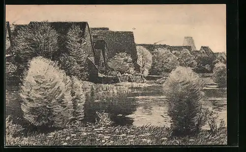 Künstler-AK Dinkelsbühl, Teilansicht im Frühling