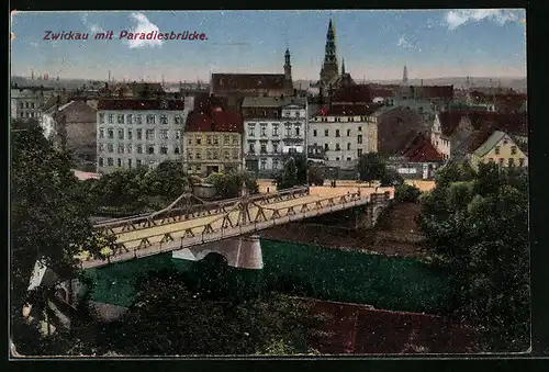 AK Zwickau, Ortsansicht mit Paradiesbrücke