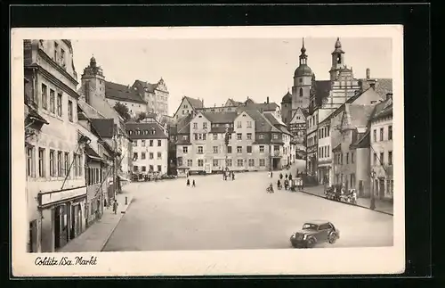 AK Colditz /Sa., Marktplatz mit Geschäften