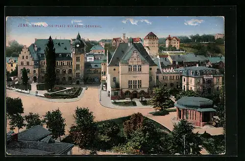 AK Jena, Carl Zeiss-Platz mit Abbe-Denkmal