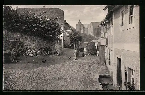 AK Leisnig, Bachgasse mit Blick auf Schloss Mildenstein