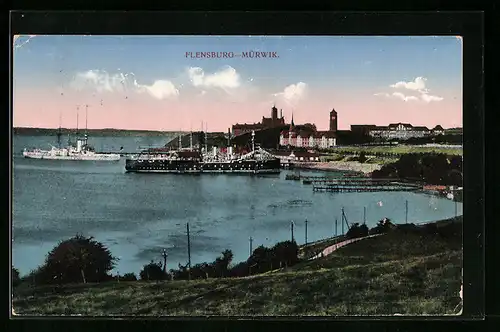 AK Flensburg-Mürwik, Ortsansicht von einer Anhöhe aus