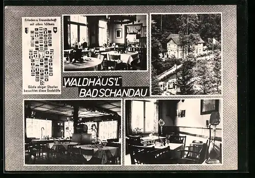 AK Bad Schandau, Vier Ansichten aus dem Gasthaus Waldhäus`l