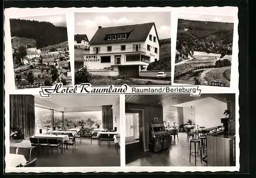 AK Raumland /Berleburg, Drei Ansichten vom Hotel Raumland, Edertal und Ortsansicht
