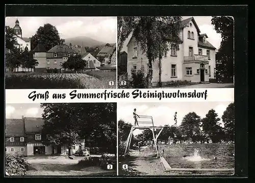 AK Steinigtwolmsdorf, Teilansicht, Gaststätte Waldhaus, Konsum-Gaststätte Antifa, Schwimmbad