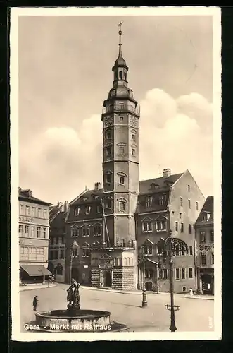 AK Gera, Markt mit Rathaus