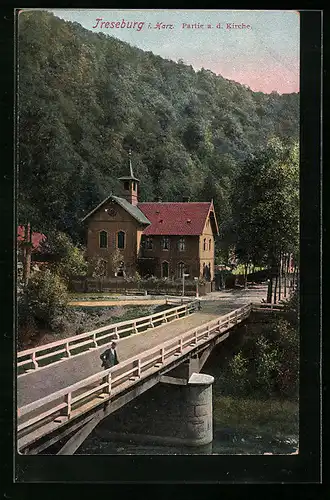 AK Treseburg im Harz, Partie an der Kirche