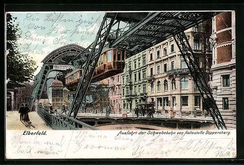 AK Elberfeld, Ausfahrt der Schwebebahn von Haltestelle Döppersberg