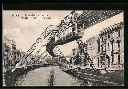 AK Barmen, Schwebebahn an der Werther- und Uferstrasse