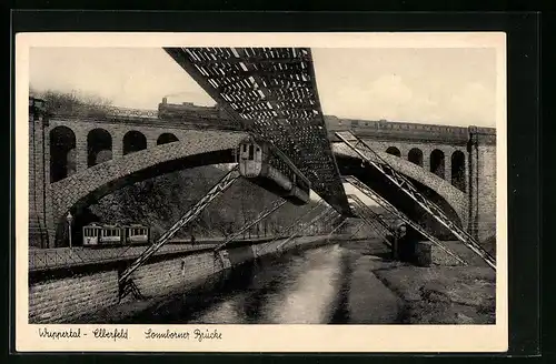 AK Wuppertal-Elberfeld, Schwebebahn an der Sonnborner Brücke