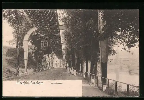 AK Elberfeld-Sonnborn, Hauptstrasse mit Schwebebahn