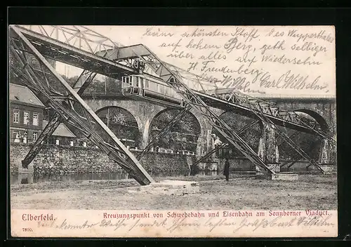 AK Elberfeld, Kreuzungspunkt von Schwebebahn und Eisenbahn am Sonnborner Viaduct