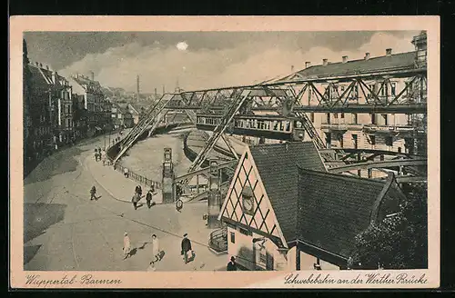 AK Wuppertal-Barmen, Schwebebahn an der Werther Brücke