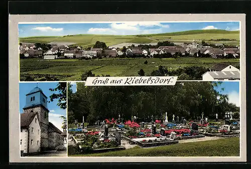 AK Riebelsdorf, Ortsansicht, Kirche und Friedhof