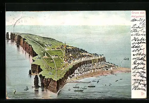 AK Helgoland, Die Insel aus der Vogelschau