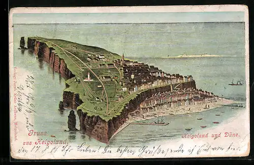 AK Helgoland, Die Insel und Düne aus der Vogelschau