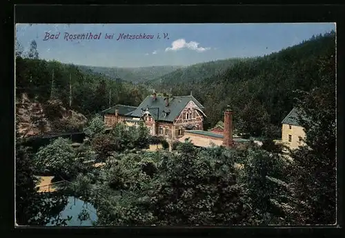 AK Bad Rosenthal bei Netzschkau i. V., Ortsansicht mit Umgebung