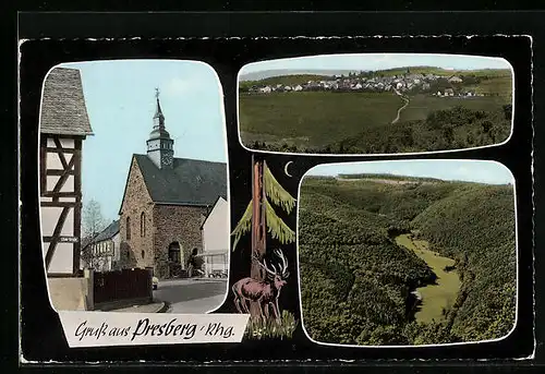 AK Presberg /Rhg., Ortsansicht mit Umgebung und Kirche