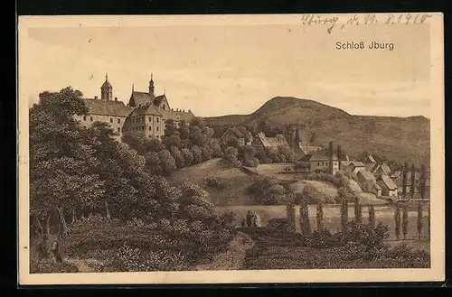 Künstler-AK Iburg, Blick zum Schloss