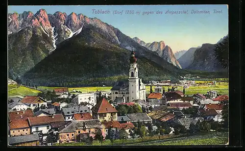 AK Toblach, Dorfansicht gegen das Ampezzotal