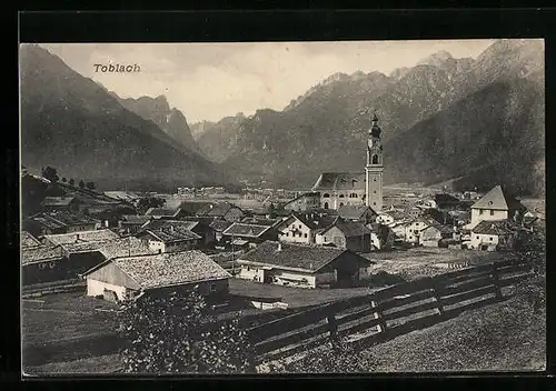 AK Toblach, Ortsansicht aus der Vogelschau