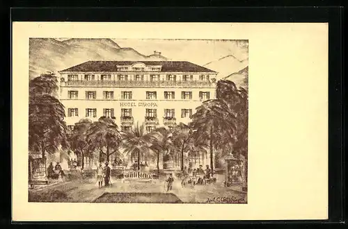 Künstler-AK Bolzano, Hotel Europa