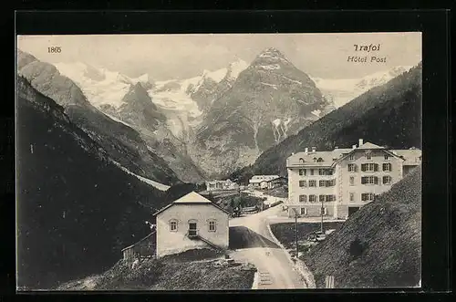 AK Trafoi, Hotel Post mit Gebirge