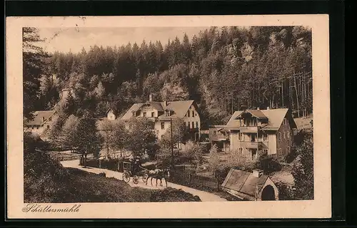 AK Schüttersmühle, Ortspartie mit Pferdekutsche