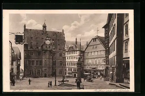 AK Marburg a. L., Rathaus und Marktplatz