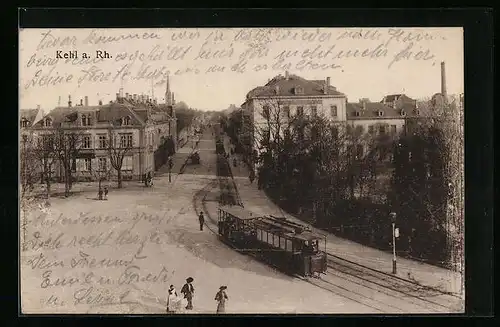 AK Kehl a. Rh., Strassenpartie mit Strassenbahn