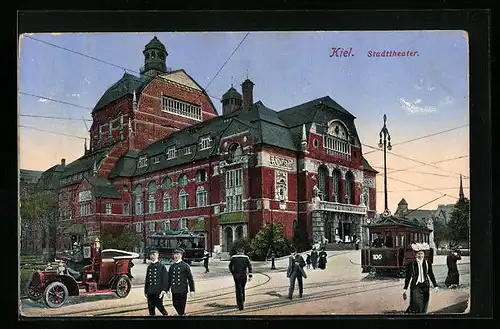 AK Kiel, Stadttheater mit Strassenbahn