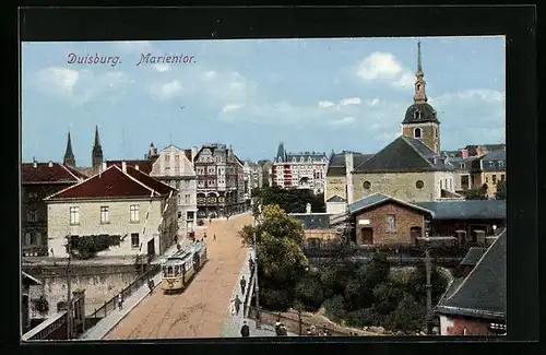 AK Duisburg, Marientor und Strassenpartie mit Strassenbahn