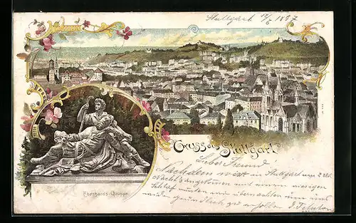 Lithographie Stuttgart, Eberhards-Gruppe, Ortsansicht