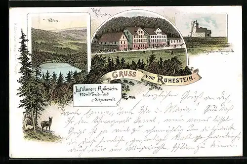 Lithographie Ruhestein /Freudenstadt, Hotel Ruhestein, Wildsee