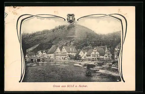 AK Sulz a. Neckar, Ortspartie mit Berg