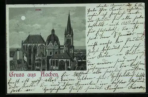 Mondschein-Lithographie Aachen, Blick auf den Dom