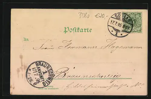Vorläufer-Lithographie Goslar a. Harz, 1895, Restauration & Pensionshaus Gosewasserfall