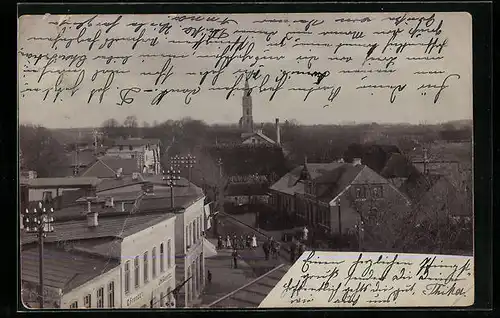 Foto-AK Süderbrarup, Strassenpartie mit Kirche