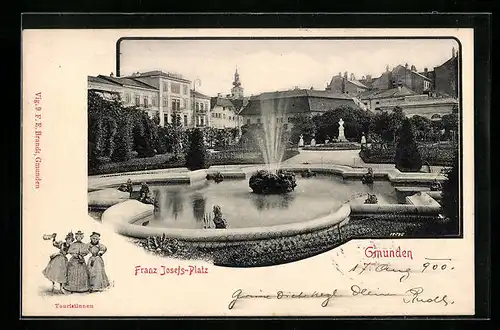 AK Gmunden, Franz Josefs-Platz mit Brunnen