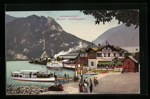 AK Ebensee, Salzkammergut, Landungsplatz mit See-Restauration