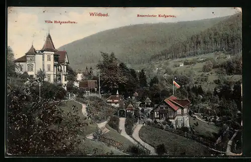 AK Wildbad, Gesamtansicht mit Villa Hohenzollern und Reservierter Kurgarten